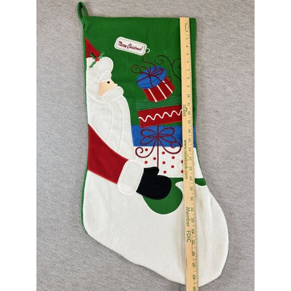 Jumbo Hobby Lobby Santa Merry Christmas Stocking 29" Let It Snow Green Felt - Picture 6 of 8